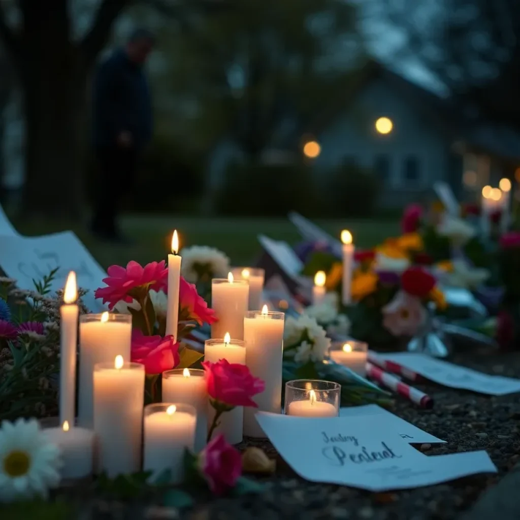Memorial site with flowers and candles for Jaime Rokkett