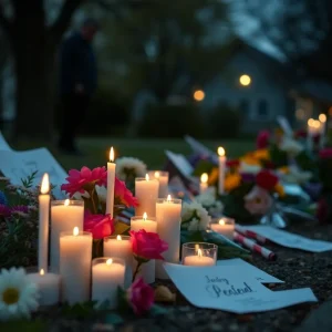 Memorial site with flowers and candles for Jaime Rokkett