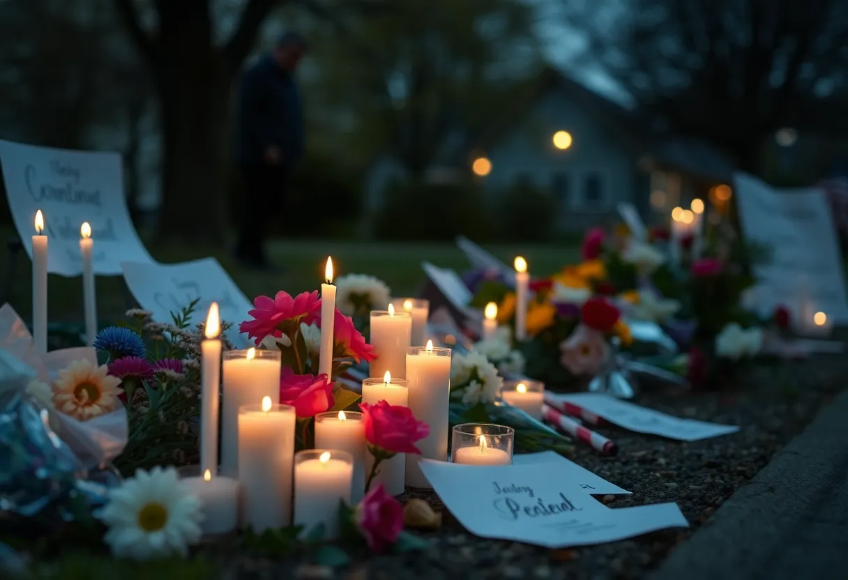 Memorial site with flowers and candles for Jaime Rokkett