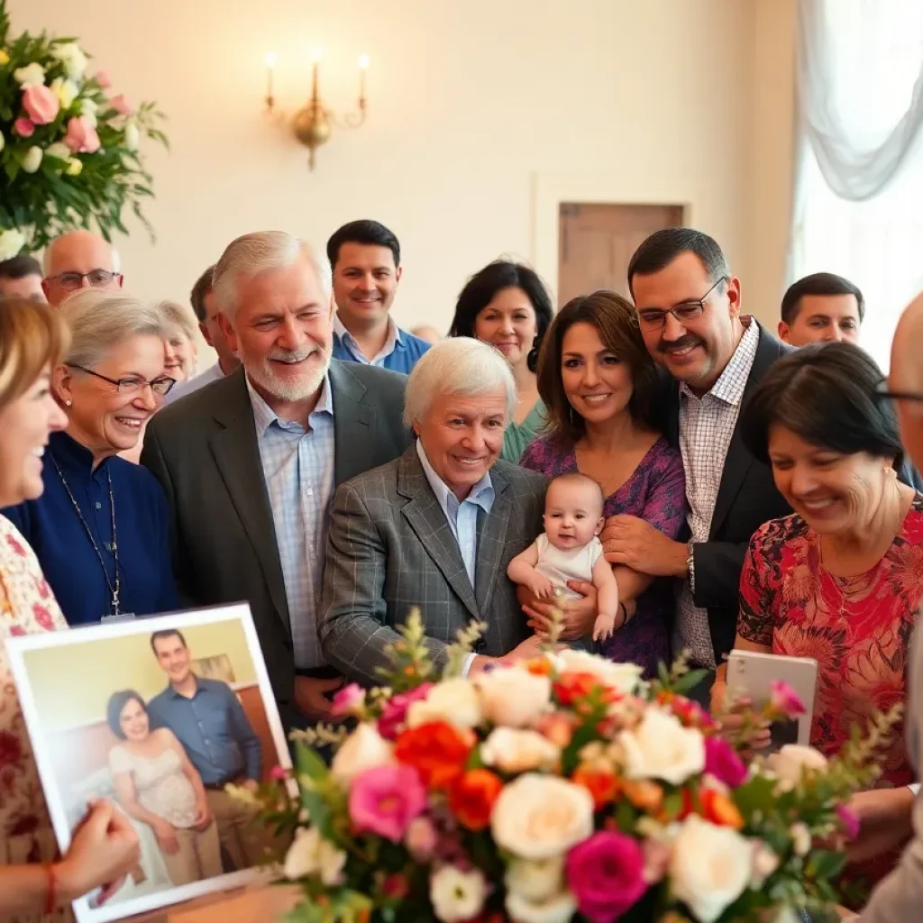 Attendees honoring James Ambrose Meyer at a memorial service