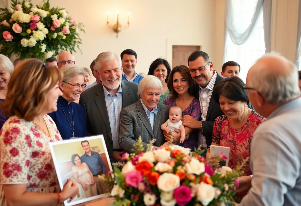 Attendees honoring James Ambrose Meyer at a memorial service