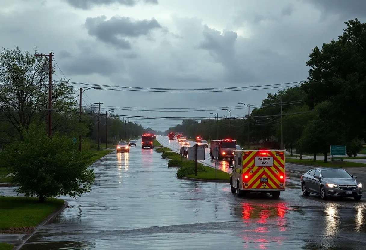 Flooded street in Dallas during a severe thunderstorm