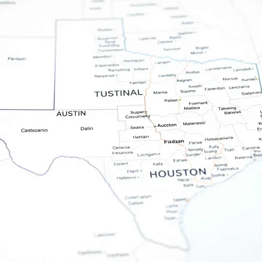 Proposed congressional map of Texas highlighting key metropolitan areas.