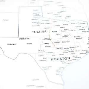 Proposed congressional map of Texas highlighting key metropolitan areas.