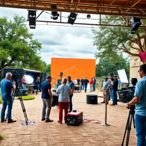 Texas film production set with crew and equipment