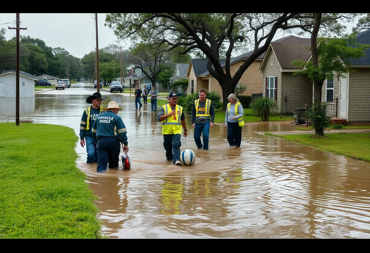 Emergency responders assisting in a flood-affected area in Texas