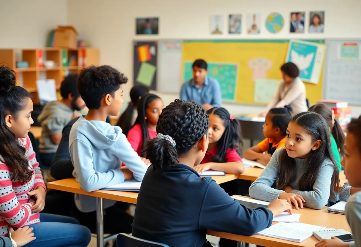 Students collaborating in a classroom environment