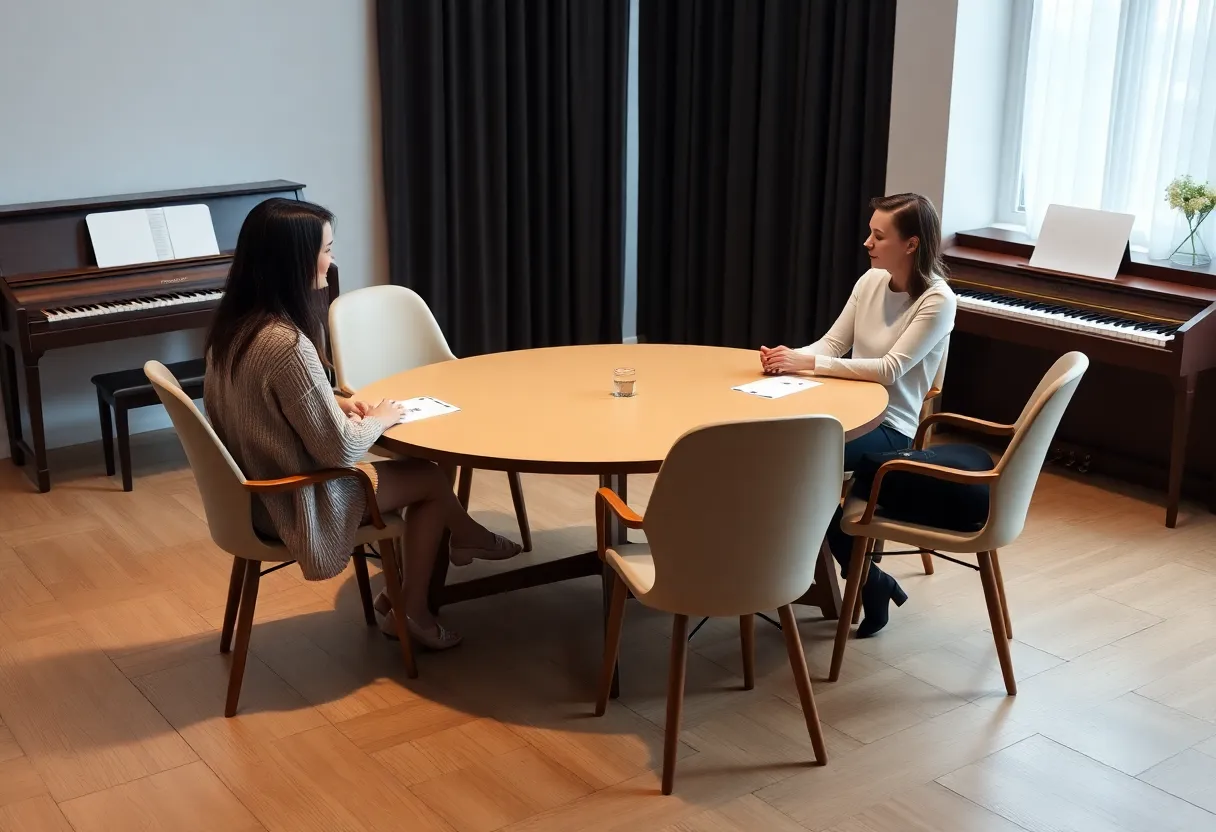 Minimalist set for The Foursome, featuring a card table and four chairs