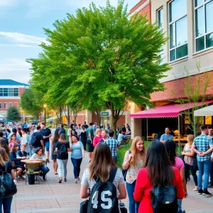 Students socializing at the University of Dallas Mall