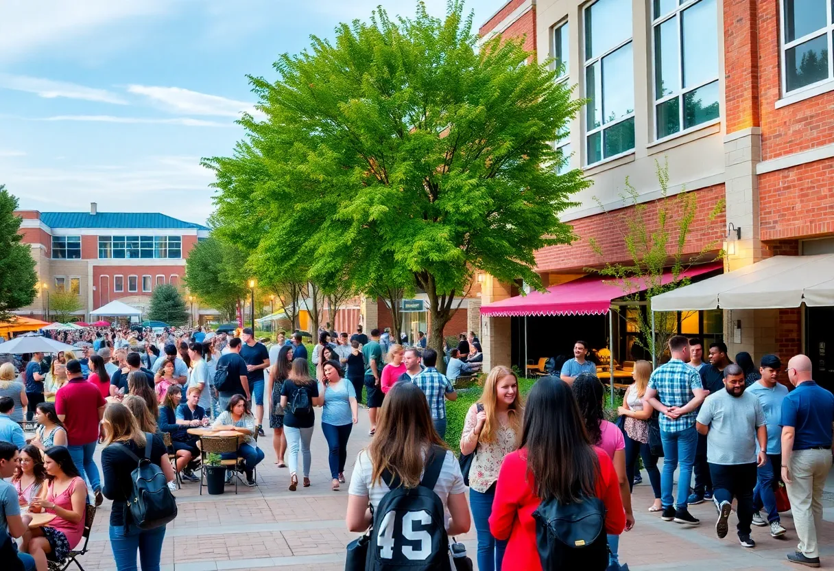 Students socializing at the University of Dallas Mall