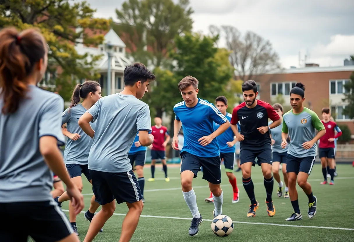 University of Dallas men's soccer team practicing on the field