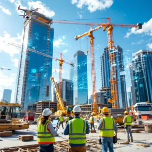 Overview of a construction site in Dallas with integrated technology
