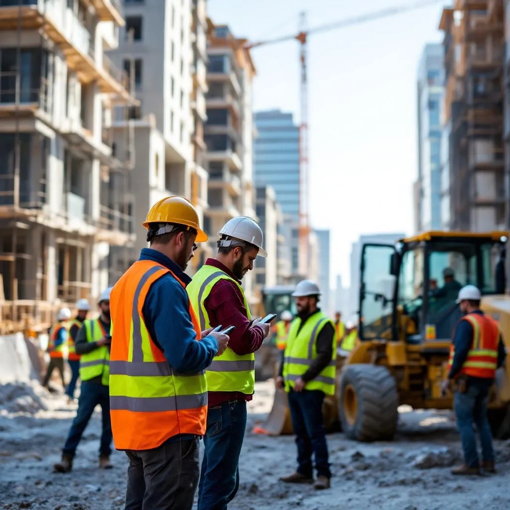 Construction workers in Dallas using mobile ERP technology