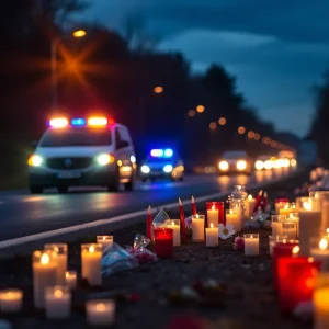 Memorial candles at the site of a tragic crash in Burnet County.