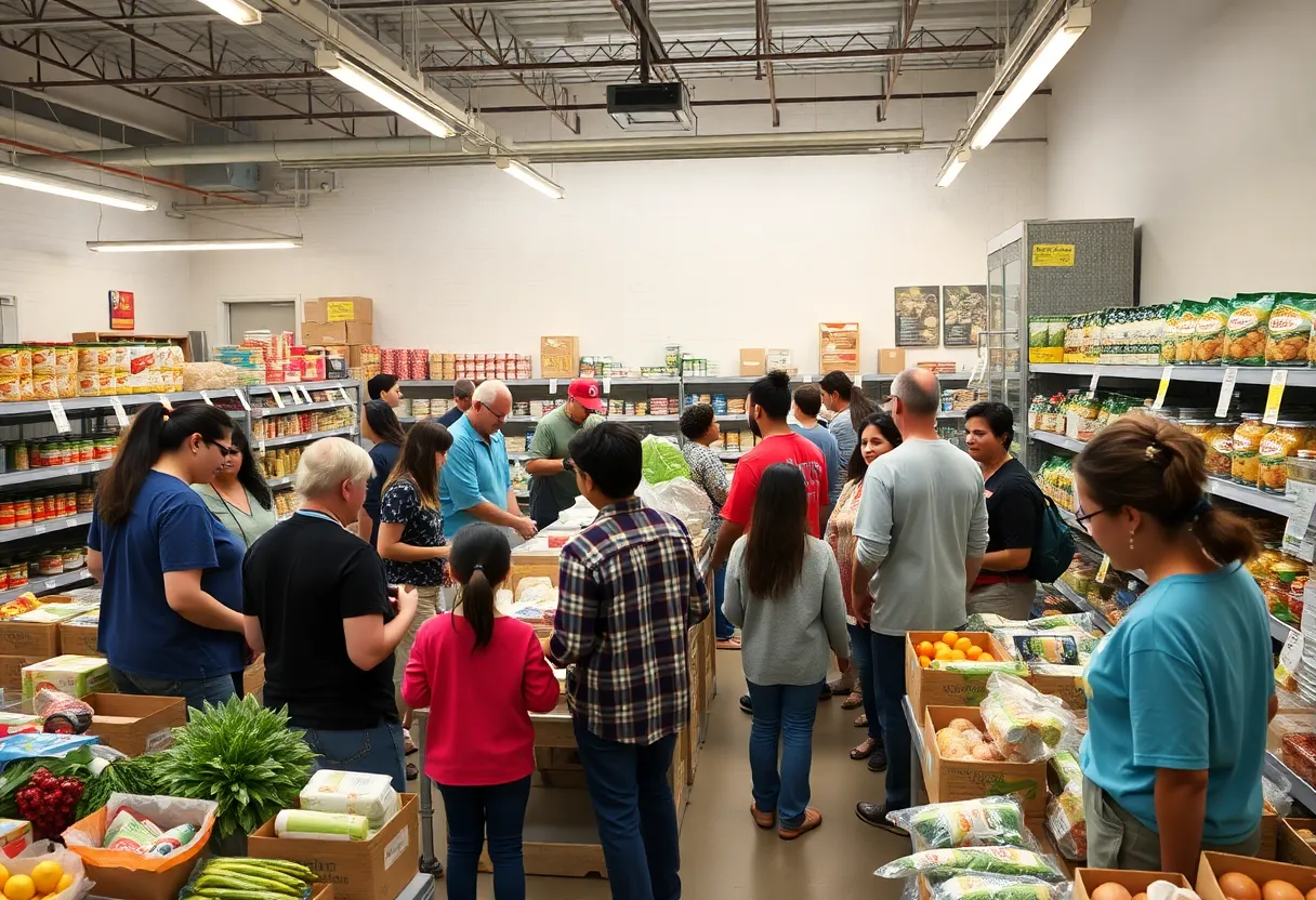 Volunteers assisting families at a community food pantry in Arlington, Texas