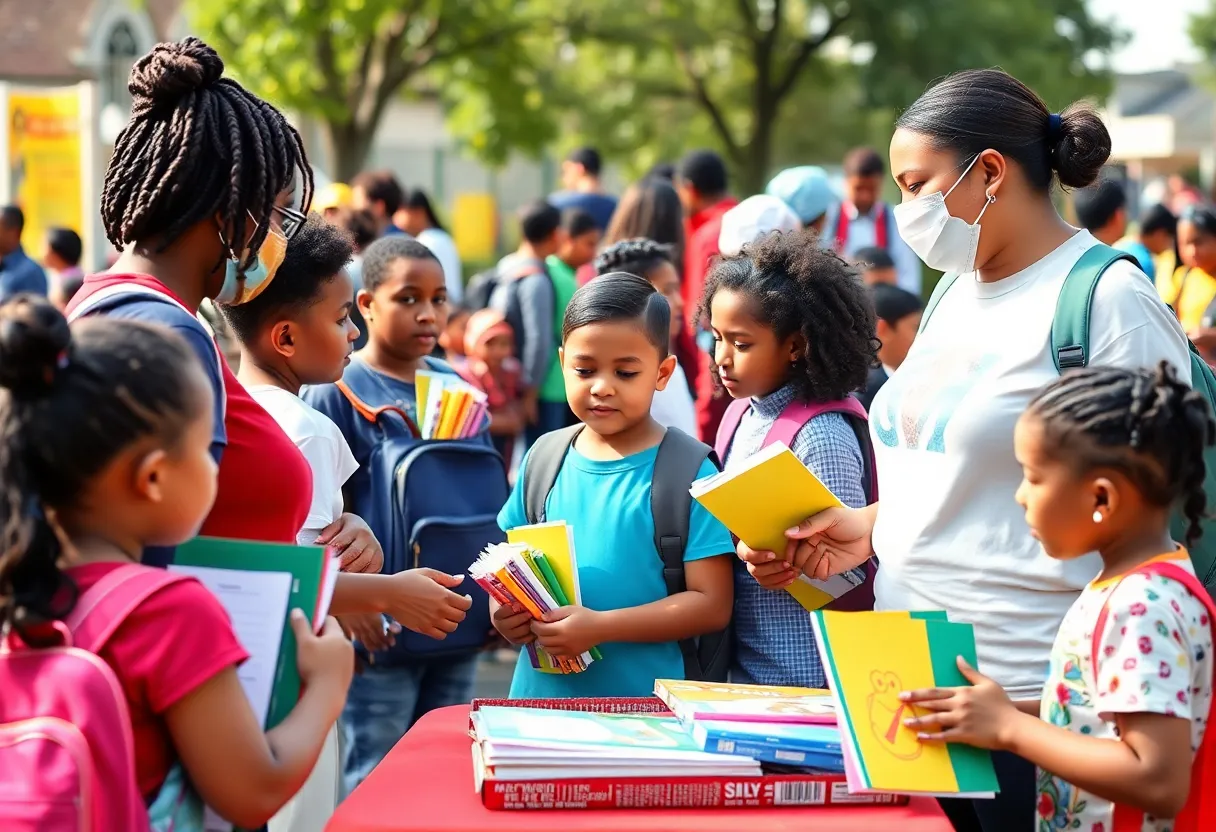Families participating in back-to-school fair activities in Dallas