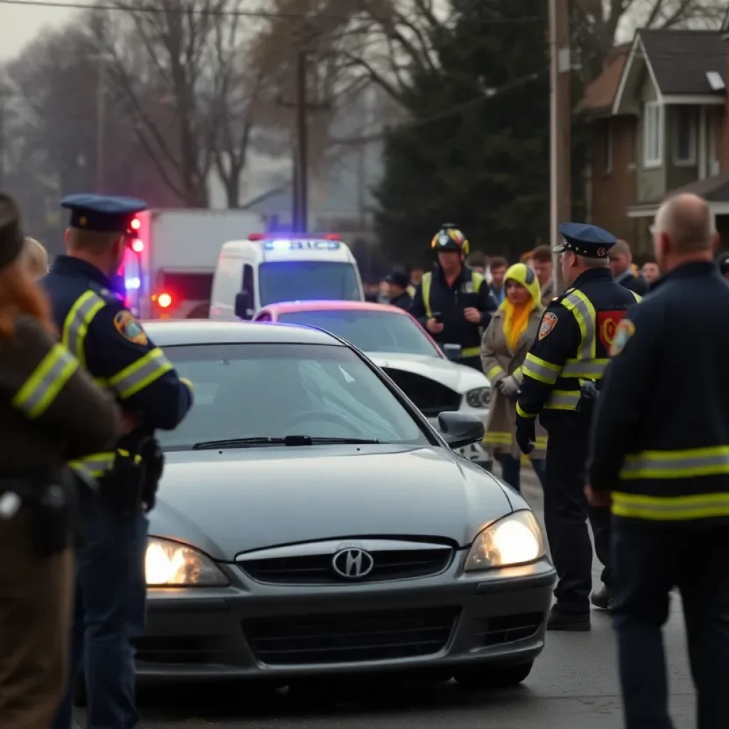 Scene of a car crash in Dallas with emergency responders at work.