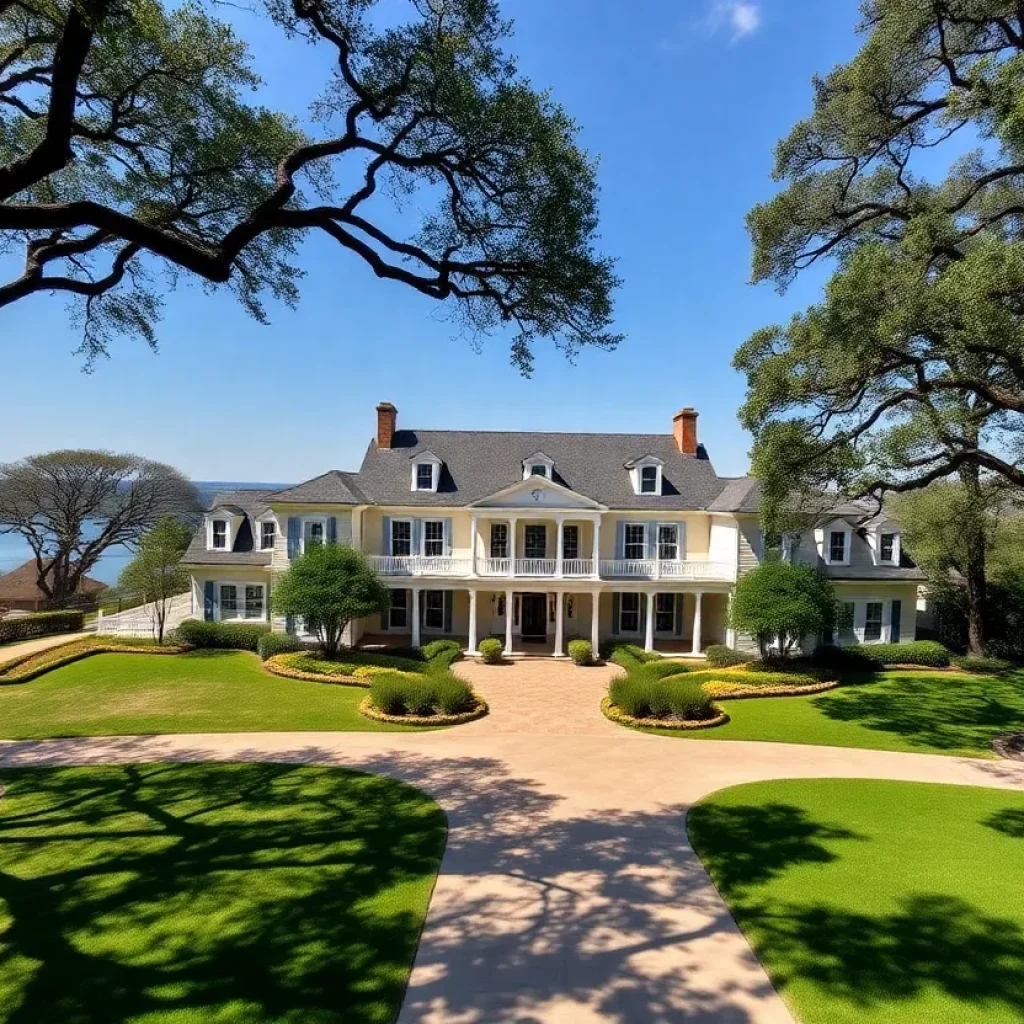 Exterior view of luxurious Dallas estate with landscaping