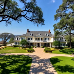 Exterior view of luxurious Dallas estate with landscaping