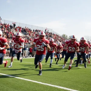 High school football players practicing on the field in Dallas