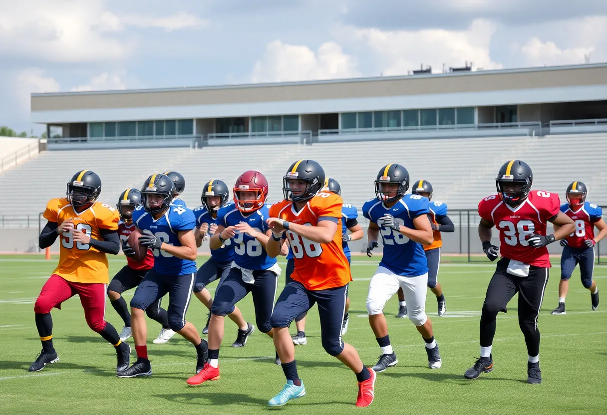 High school football players from Dallas showcasing their skills on the field.