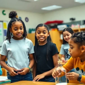 Students engaged in STEM learning in a Dallas high school.