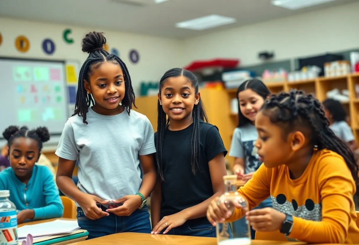 Students engaged in STEM learning in a Dallas high school.