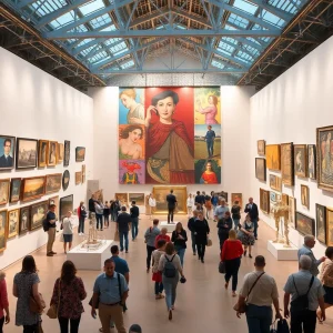 Exterior view of the Dallas Museum of Art with visitors engaging with art pieces.