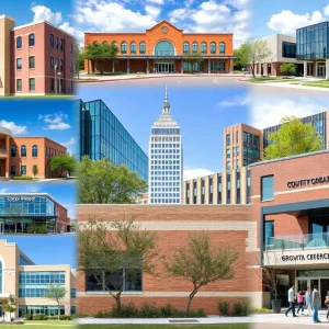 Montage of private K-12 schools in Dallas with students outside