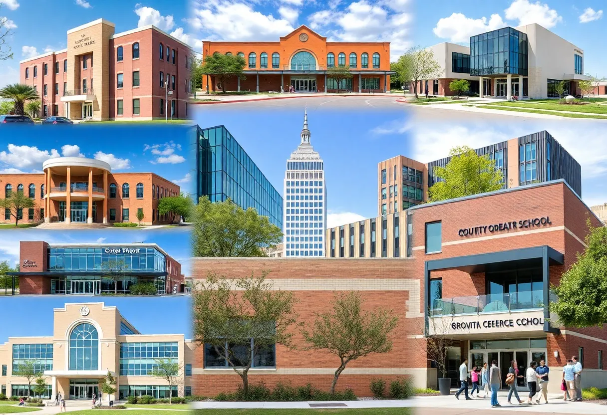 Montage of private K-12 schools in Dallas with students outside