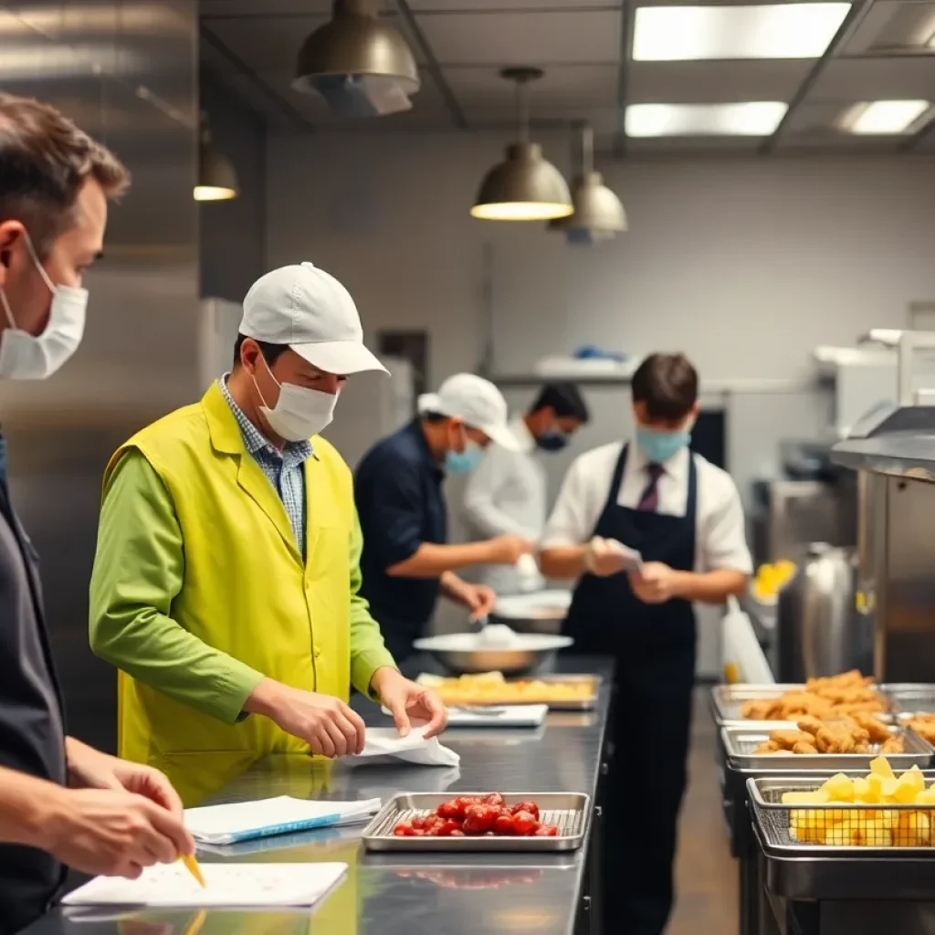 Kitchen being inspected for food safety in Dallas restaurant