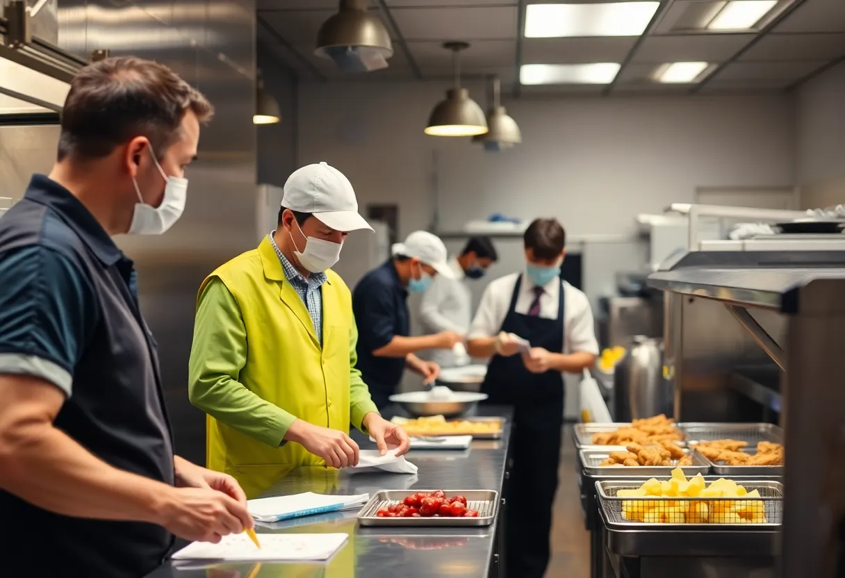 Kitchen being inspected for food safety in Dallas restaurant