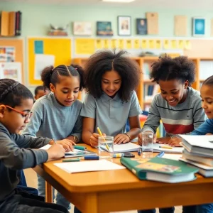 Students engaged in STEM activities in a classroom