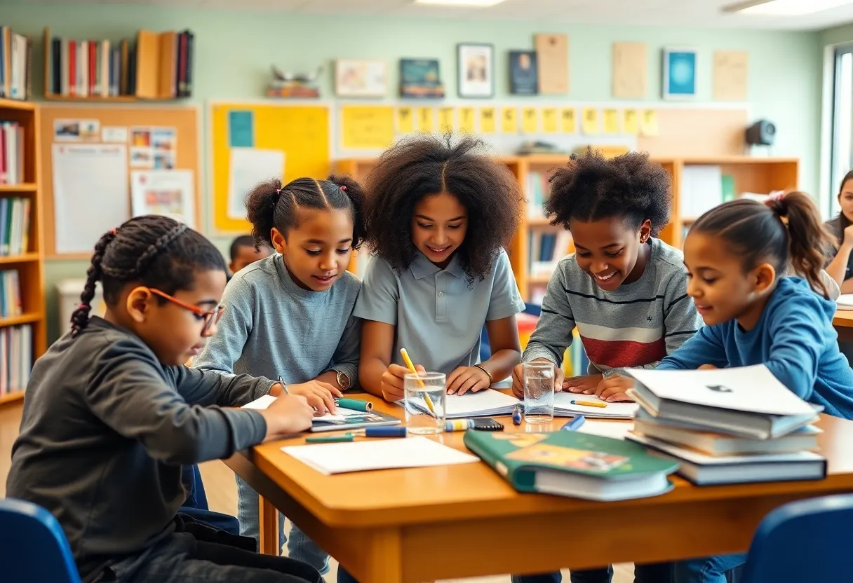 Students engaged in STEM activities in a classroom