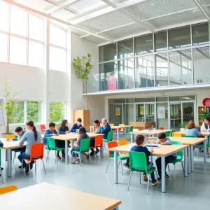 Modern Dallas school facilities with students learning