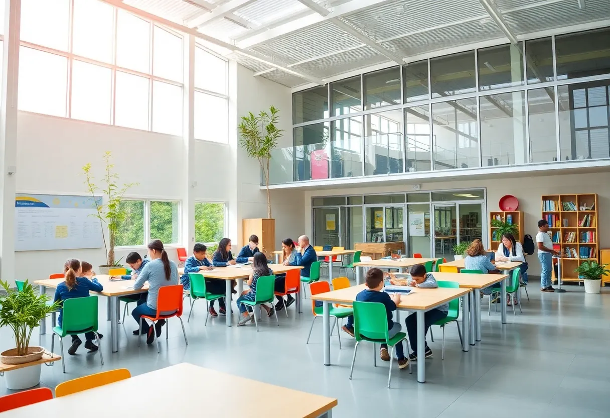 Modern Dallas school facilities with students learning