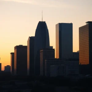 High-rise buildings in Dallas during sunrise