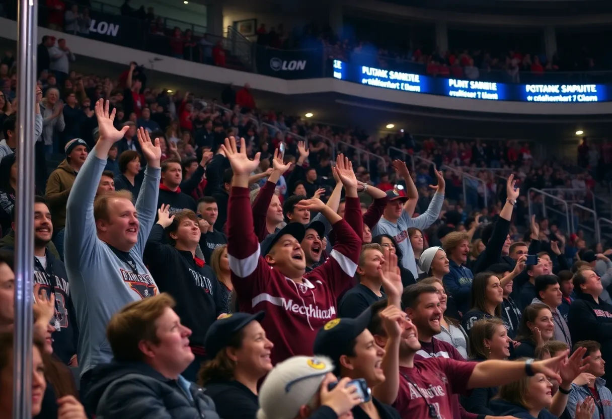 Fans celebrating at a Dallas Stars game during Lore Week.