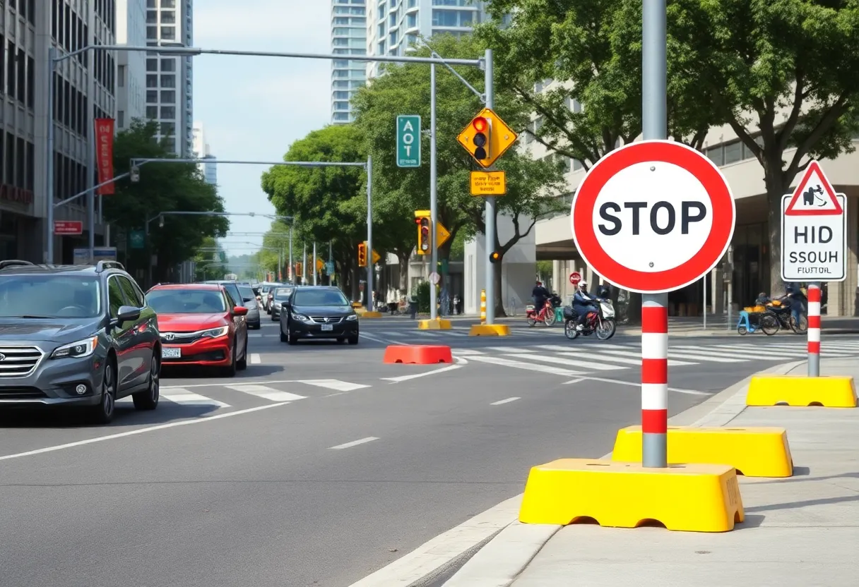 View of traffic safety features in a Dallas neighborhood