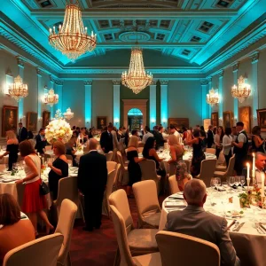A vibrant scene from the SPCA Fur Ball Gala at the Frontiers of Flight Museum in Dallas.