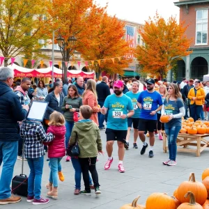 Families enjoying Garland Fall Fest with pumpkins and musicians