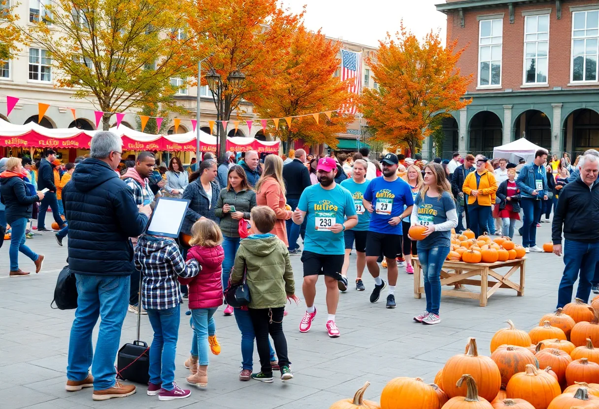Families enjoying Garland Fall Fest with pumpkins and musicians