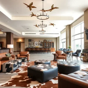 Lobby of Graduate Dallas hotel featuring Texas-inspired decor