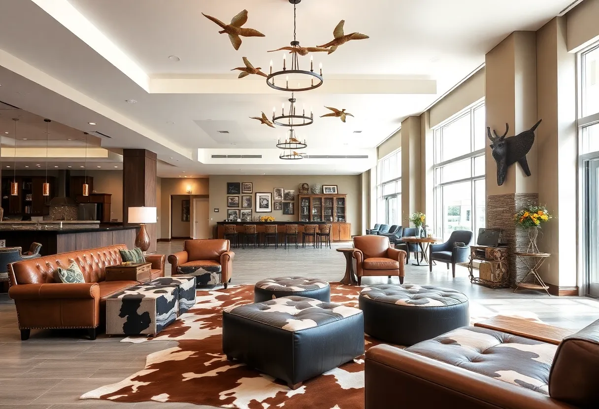 Lobby of Graduate Dallas hotel featuring Texas-inspired decor