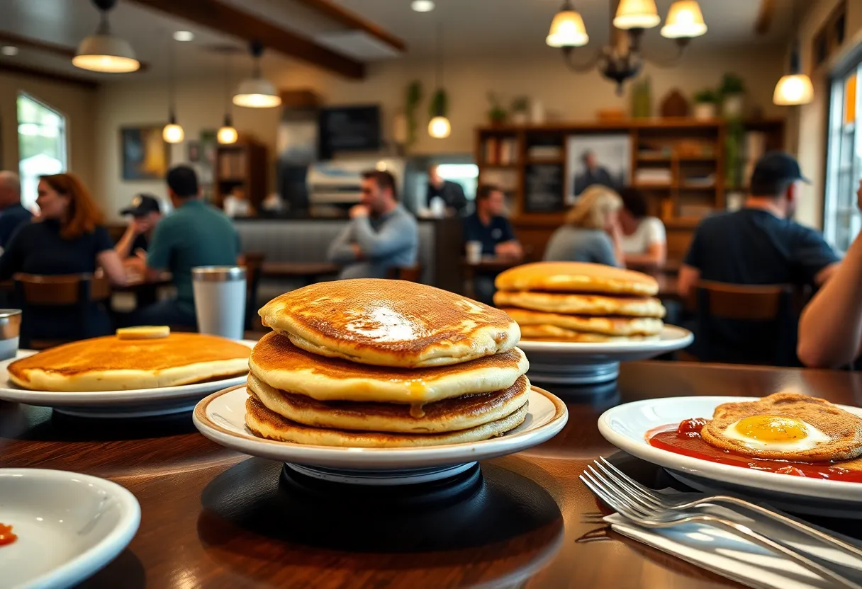 Giant pancakes served at Hubcap Cafe in Dallas