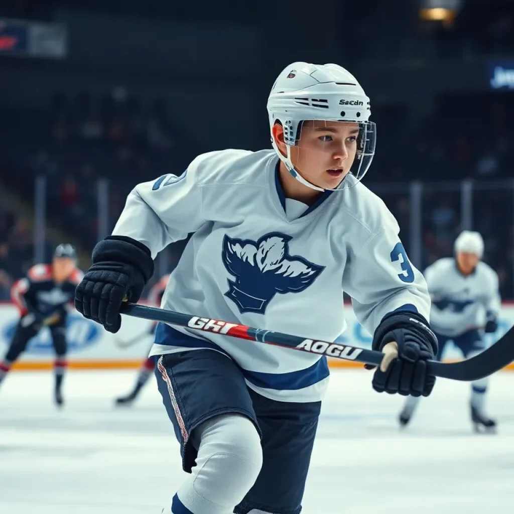 Logan Stankoven displaying his skills during a hockey game.