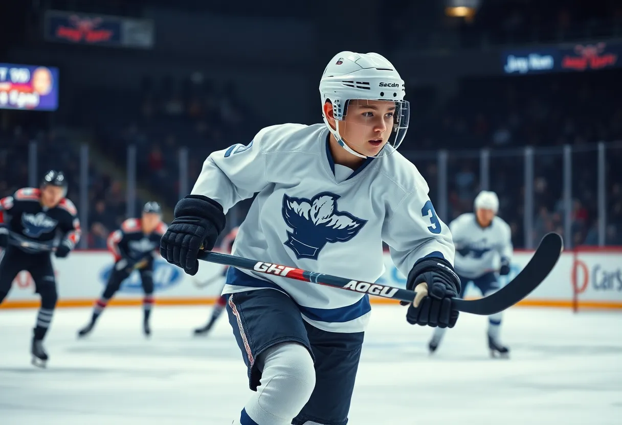 Logan Stankoven displaying his skills during a hockey game.