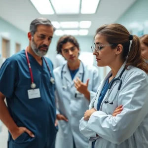Medical team discussing patient safety concerns