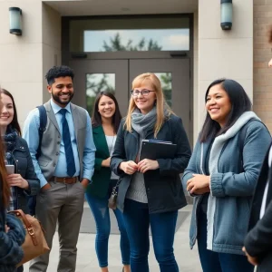 Mentors greeting students at Wilmer-Hutchins High School