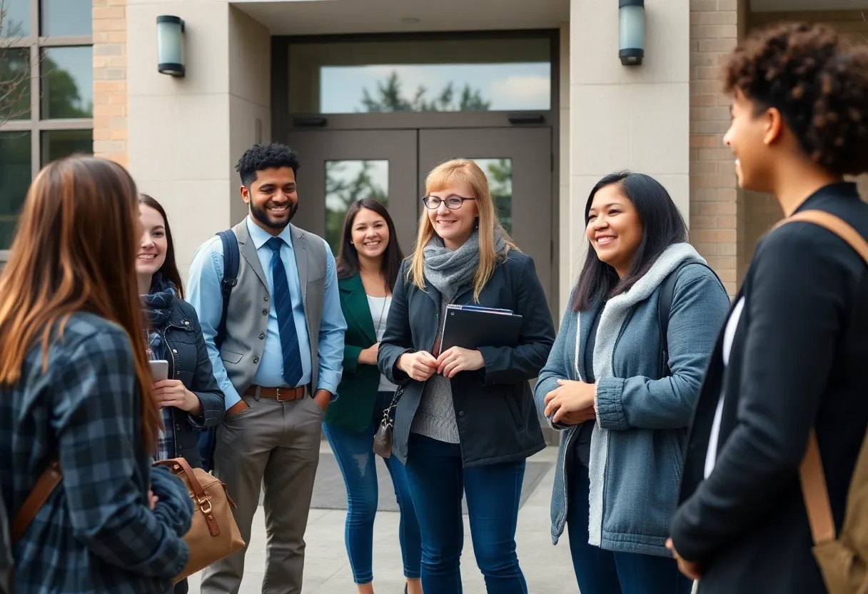 Mentors greeting students at Wilmer-Hutchins High School